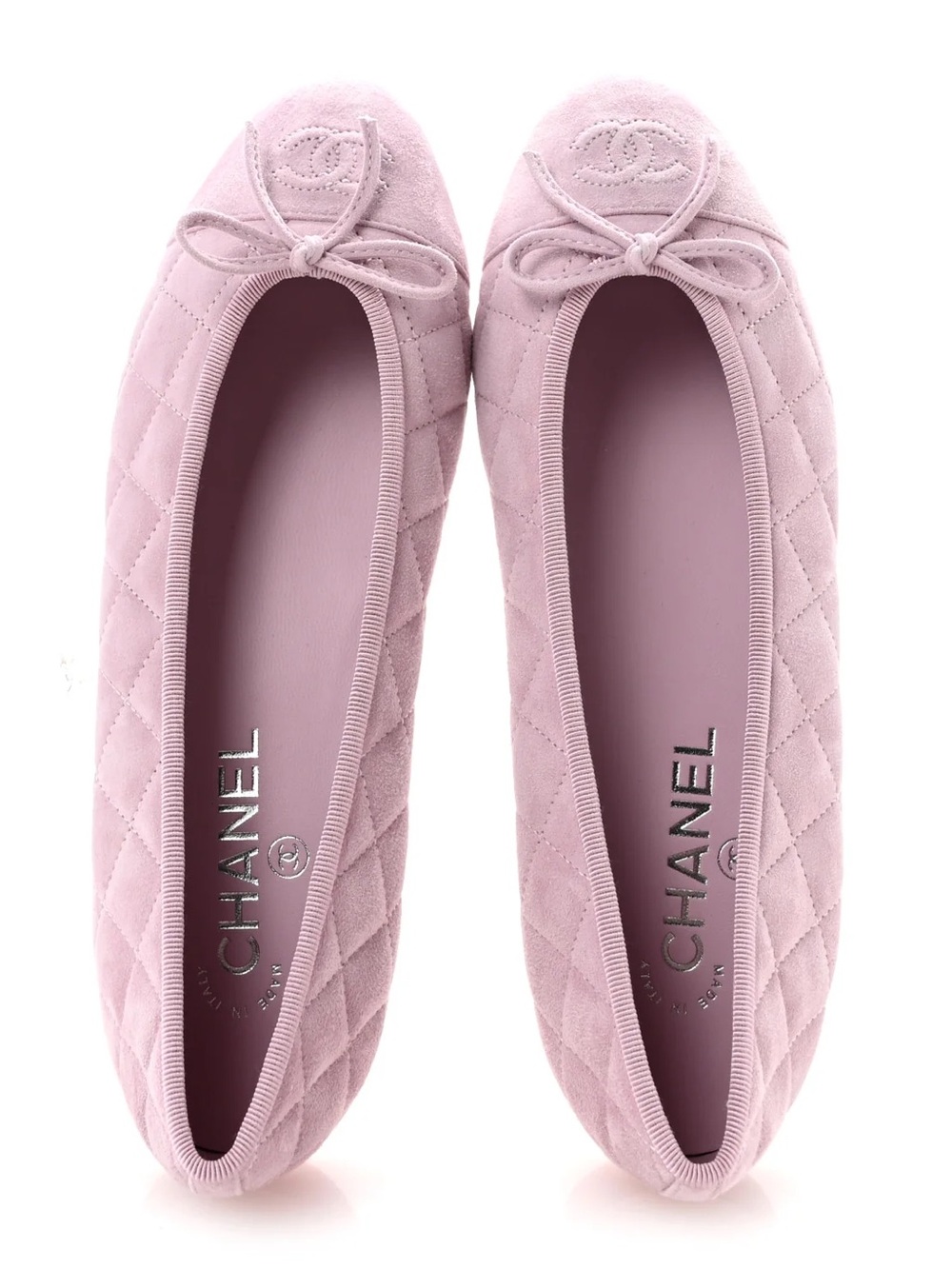 CHANEL BALLET FLATS BRAND NEW W/BOX PRISTINE SUEDE QUILTED SIZE 39.5 LIGHT PINK